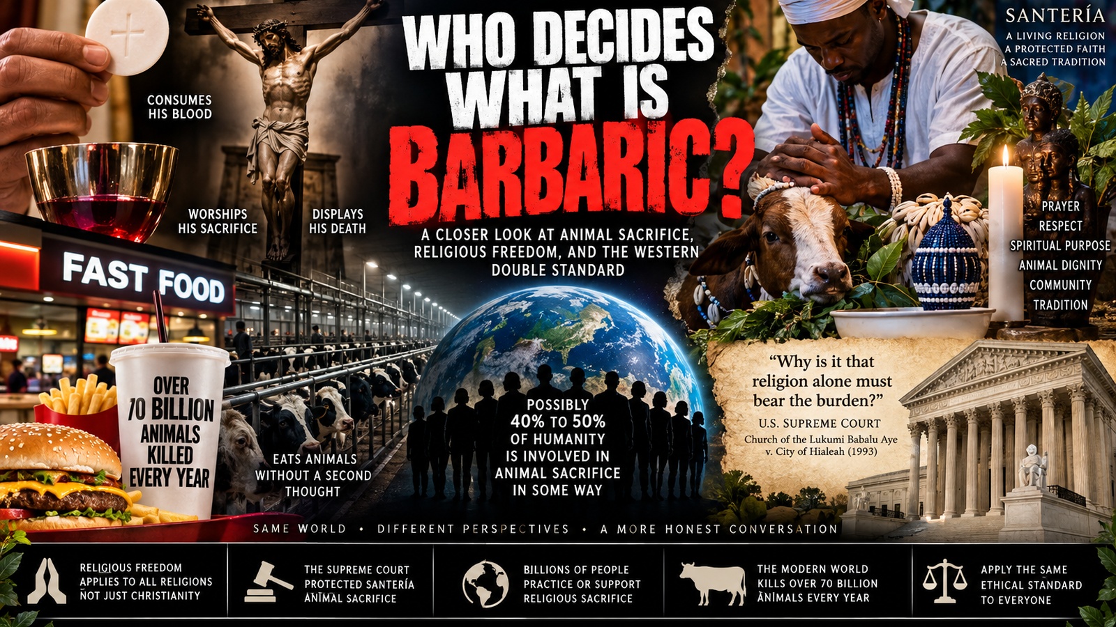 United States Supreme Court imagery representing constitutional protection of Santería religious animal sacrifice.