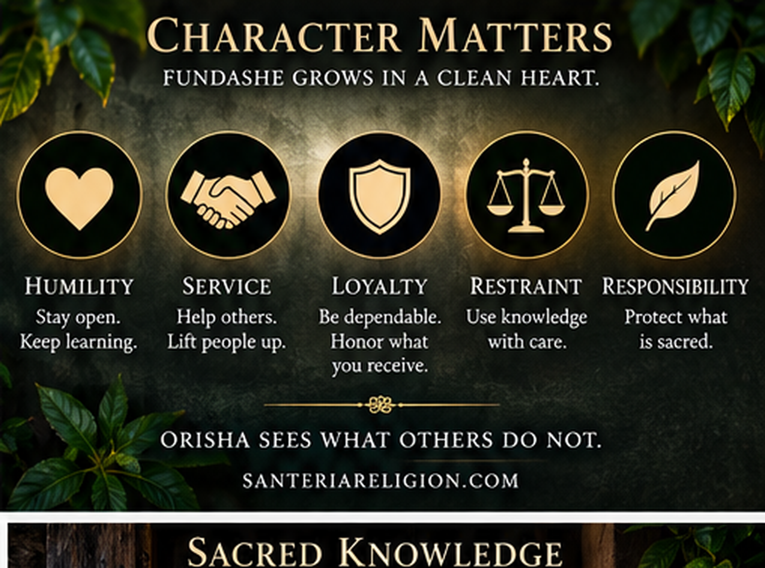 Character Matters infographic highlighting humility, service, loyalty, restraint, and responsibility.