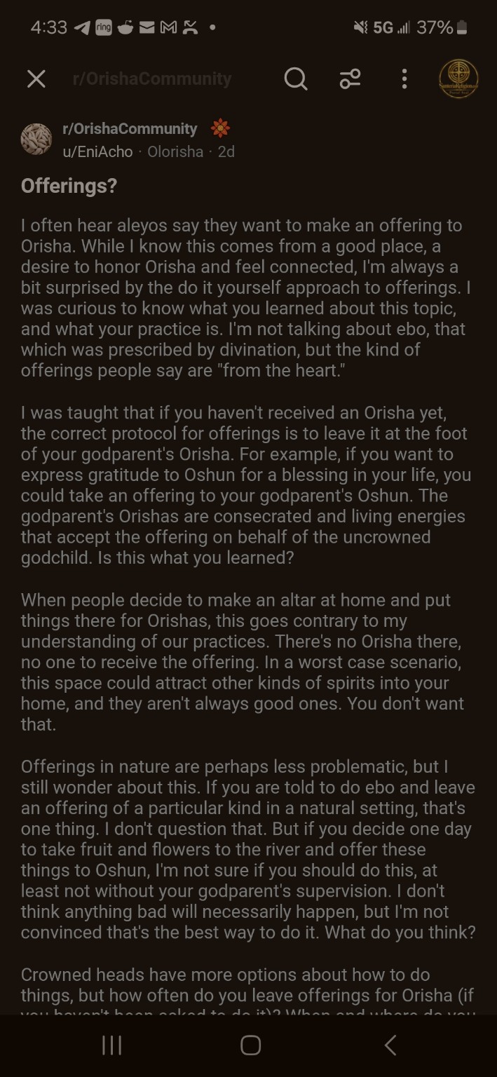 Original Reddit screenshot: Original “Offerings?” discussion, posted by u/EniAcho.