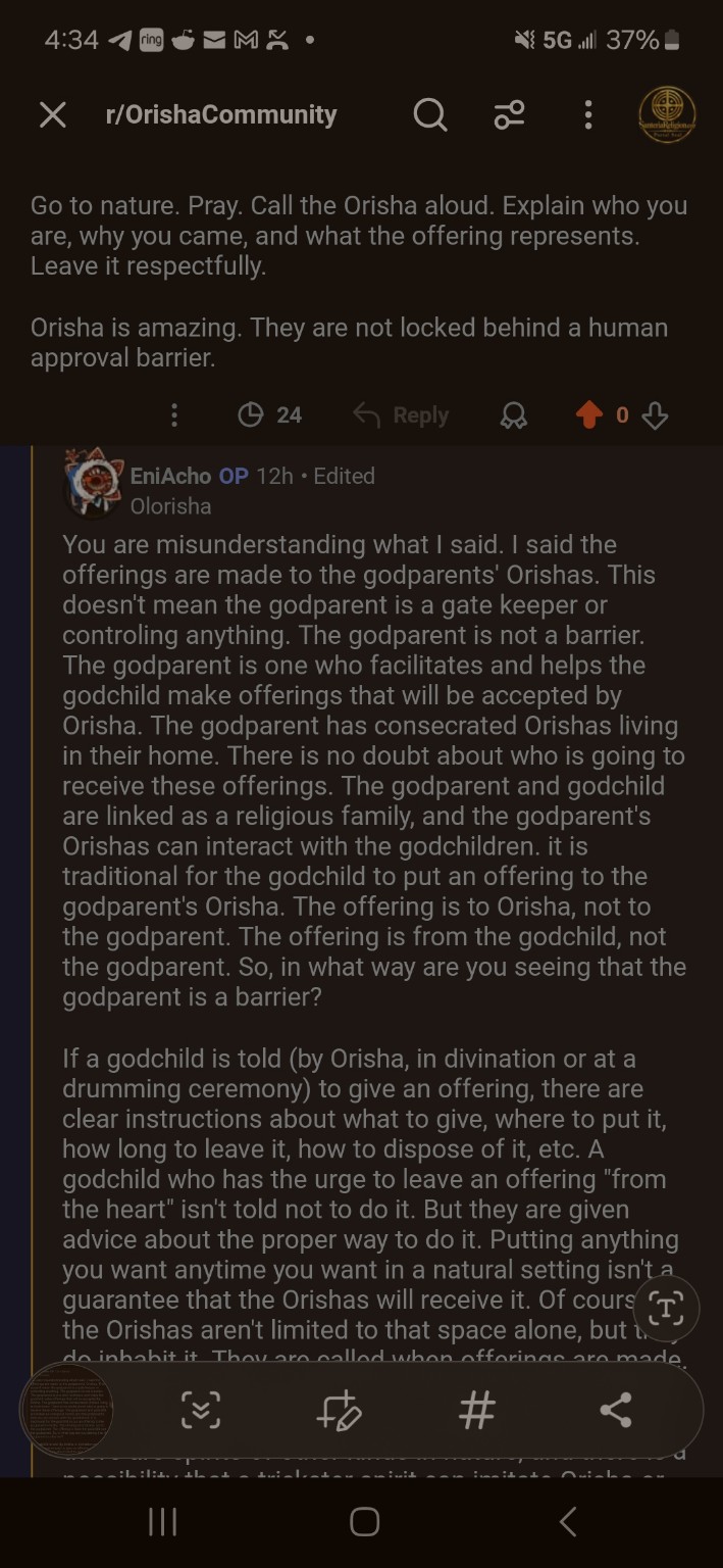 Original Reddit screenshot: Reply by u/EniAcho clarifying the role of the godparent.