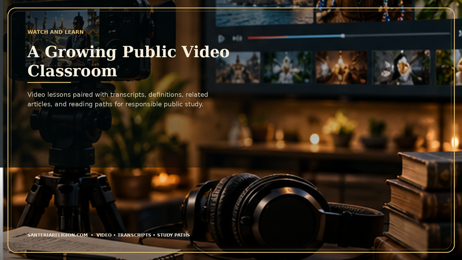 Editorial video-learning studio representing SanteriaReligion.com’s public classroom of video lessons, transcripts, definitions, related articles, and reading paths.